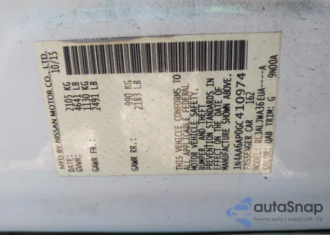 2016 Nissan Maxima 3.5 Sv from USA, damaged, VIN 1N4AA6AP0GC410974